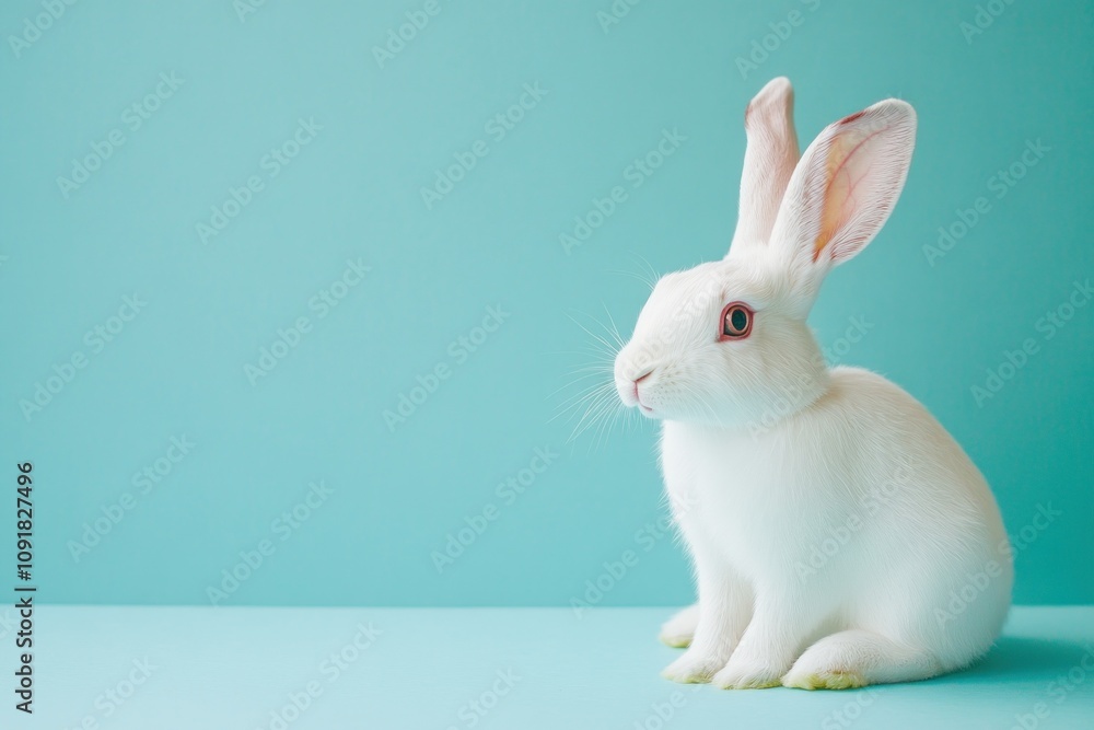 Obraz premium White Rabbit on a Soft Blue Background