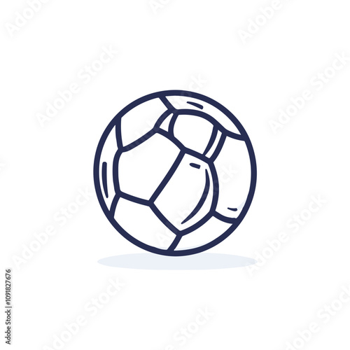 Minimalist line art illustration of a soccer ball on white background