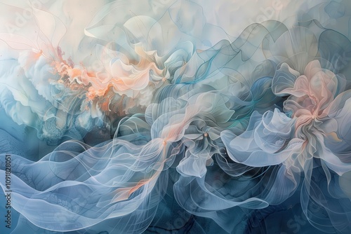 Colorful abstract swirling patterns evoke a sense of motion and tranquility in a contemporary art piece showcasing fluid shapes and vibrant hues