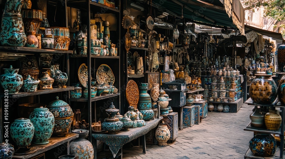 Traditional ceramic pottery in a Middle Eastern market Traditional ceramic pottery in a Middle Eastern market