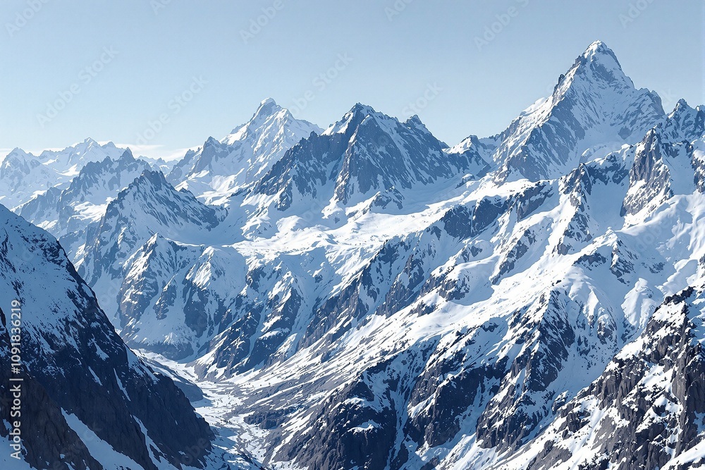 Fototapeta premium Breathtaking Snow-Capped Mountain Range Under Clear Blue Sky