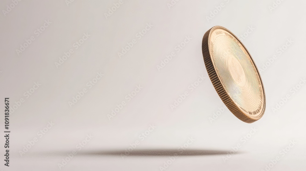 Fototapeta premium Spinning coin captured mid-air against white background