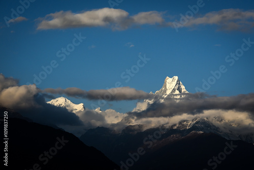 Mount Fishtail (Machapuchare) in the morning viewed from Tadapani, Nepal