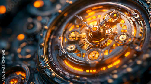 Wallpaper Mural Glowing Clockwork Mechanism 3D Illustration Torontodigital.ca