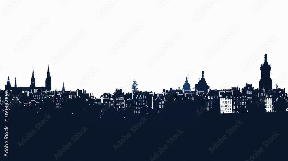 Obraz premium Skyline silhouette of Nantes, France showcasing classic architecture and historic buildings, ideal for travel and tourism themes