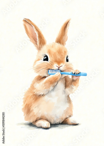 rabbit brushes teeth, show an example of brushing teeth for a child