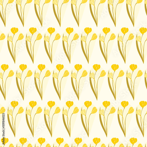 Monochromatic Yellow Ochre Abstract Tulips in a Kite Shape Geometric Stripe design creating a seamless pattern print background