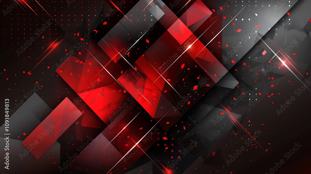 Fototapeta premium Abstract design featuring geometric shapes in red and black, creating a modern, dynamic visual effect.