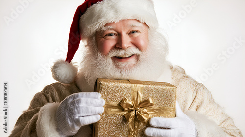 Santa Claus holding Christmas gift 