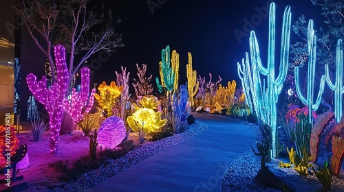 Night garden in al malaz street at Riyadh Season 23 Oct 2019 Saudi arabia - General Authority for Entertainment - Luminous plant photo