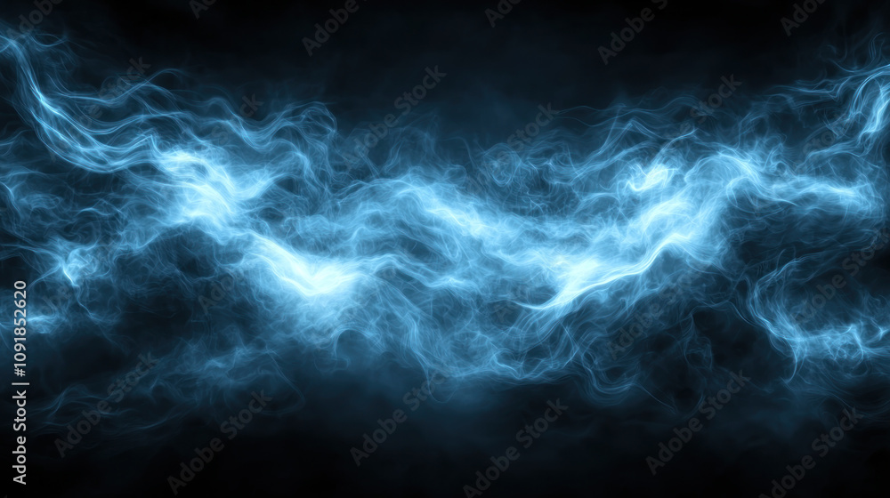 Ethereal blue smoke swirling gracefully in dark background Ethereal blue smoke swirling gracefully in dark background