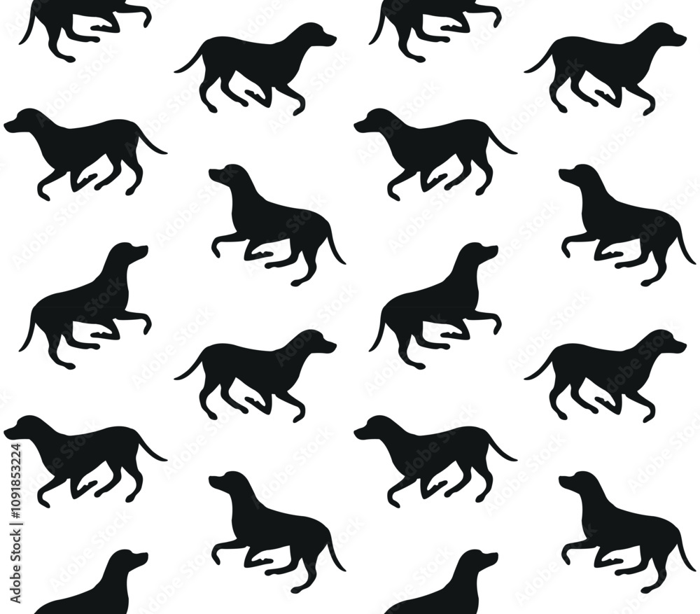 Obraz premium Vector seamless pattern of flat running Dalmatian dog silhouette isolated on white background