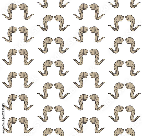 Vector seamless pattern of hand drawn sketch doodle colored goat horns isolated on white background