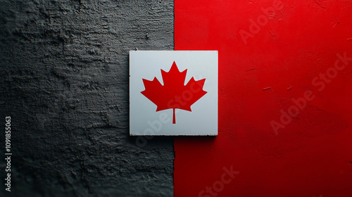 Canadian flag displayed against red and black background showcasing Canada pride and national identity photo