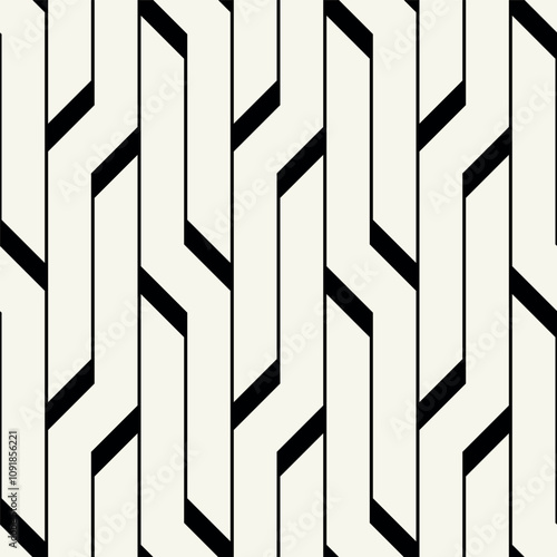 Seamless pattern with geometric zigzag. Endless stylish texture. Ripple bold monochrome background. Linear weaved grid. Thin interlaced swatch.