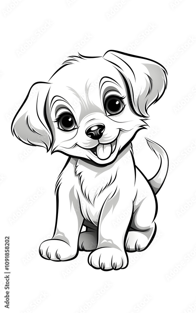 Fototapeta premium Cute Happy Puppy Coloring Page for Kids and Toddlers