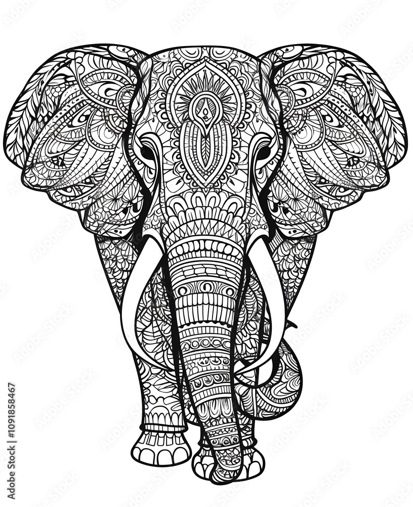 Obraz premium Intricate Mandala Elephant Line Art Illustration No Background