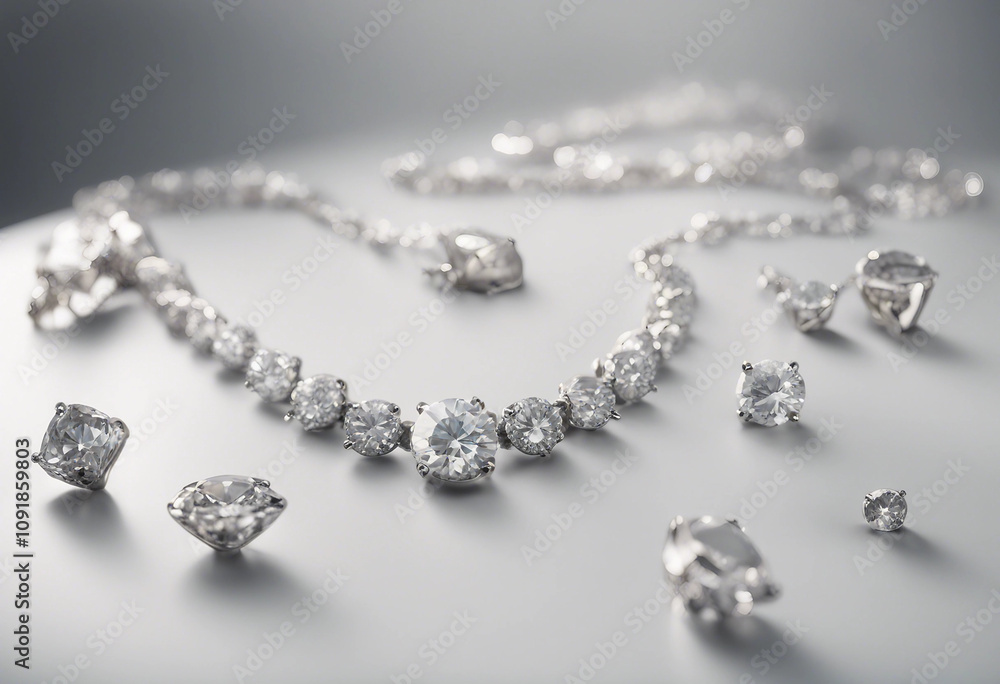 Set of designer white gold diamond necklaces collection isolated on transparent background Set of designer white gold diamond necklaces collection isolated on transparent background