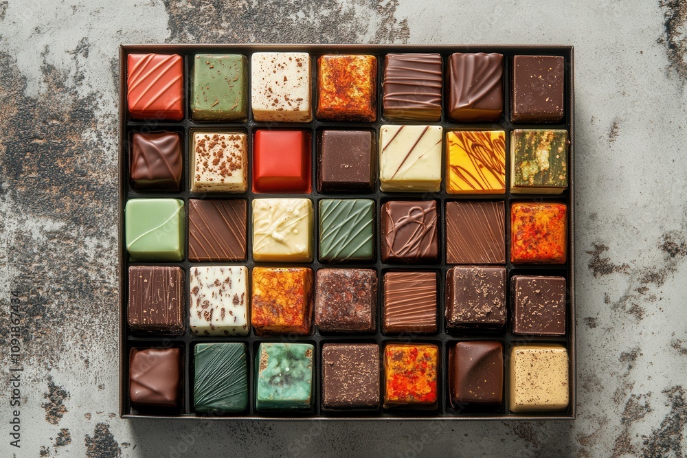 Fototapeta premium Box of artisanal chocolates displaying a wide variety of flavors