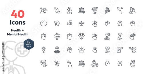 Comprehensive Mental Health & Healthcare Icon Set – Psychotherapy, Diagnosis, Family Support, and Emergency Care