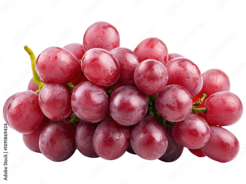 Fototapeta premium Fresh red grapes clustered together, showcasing their shiny skin and plump shape, ideal for snacking or adding to recipes.