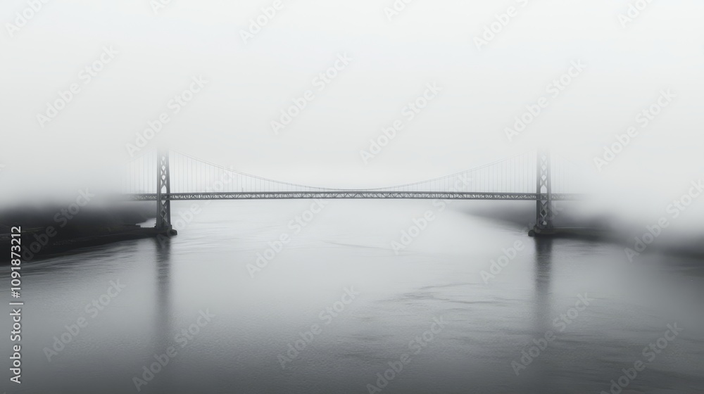 Fototapeta premium Misty bridge over calm water.