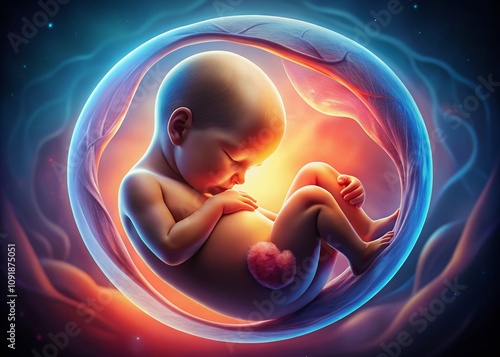 Low Light Photography of Cephalic Fetus in Womb: Captivating View of Fetal Positioning, Maternal Connection, and Intricate Biological Details in Dim Settings photo