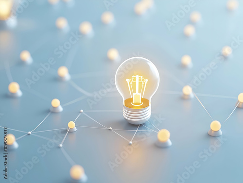 A glowing light bulb stands out amidst a network of connected nodes, symbolizing innovation and ideas.