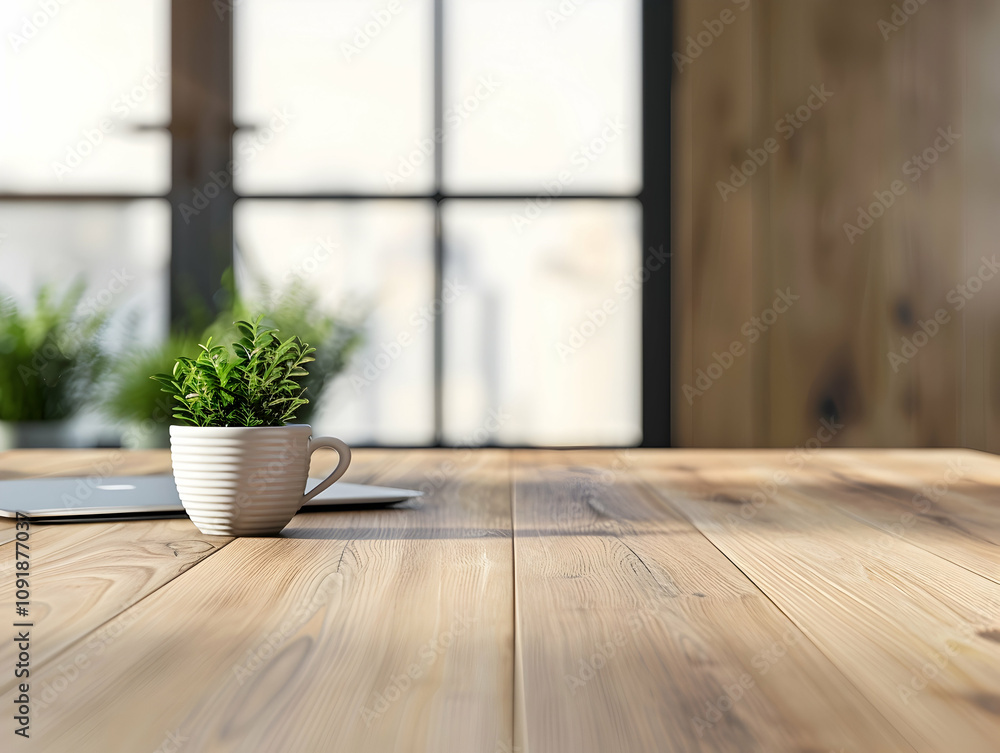 Fototapeta premium Office Deck and Office table hero image,&nbsp;Home office workspace mockup with laptop, clipboard, coffee cup. Office table top view hero image