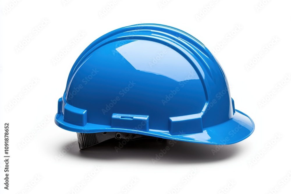 Fototapeta premium A blue hard hat, essential for safety in construction and industrial environments, showcasing a glossy finish.