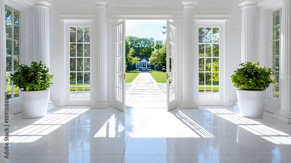 Fototapeta premium Greek Revival architecture, green energy setup, energy-efficient upgrades