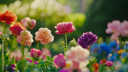 Vibrant colorful flowers blooming in a garden.