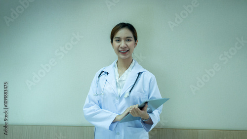 Attractive portrait image of female doctor close-up in hospital