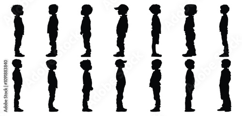 Kid silhouettes set, child pack of vector silhouette design, isolated background