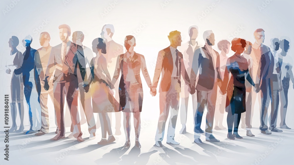 Fototapeta premium DEI, Diversity equity and inclusion concept. People figures in the anime style. Team work, diverse culture.