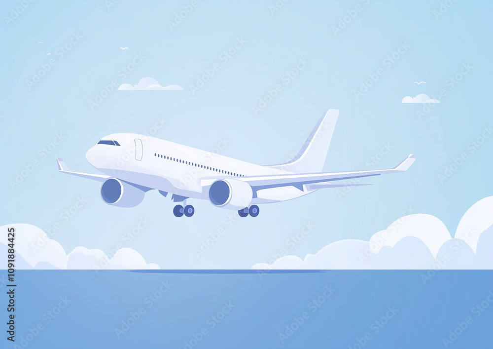 Obraz premium 旅行イメージ 飛行機で飛び立つ