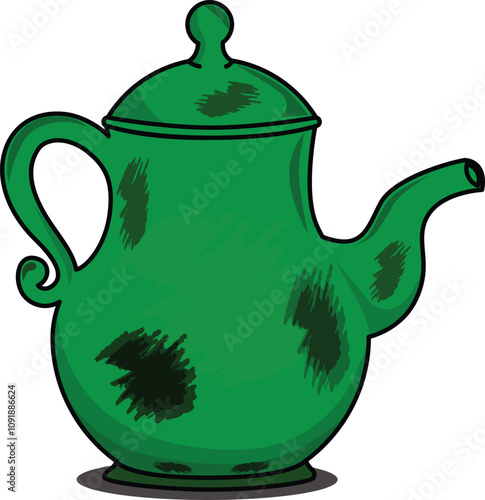Mobileector illustration of tea kettle and clay cups. Indian traditional tea cup and kettle with hot tea hand drawing Vector. Indian kettle, pakistan tea kettle