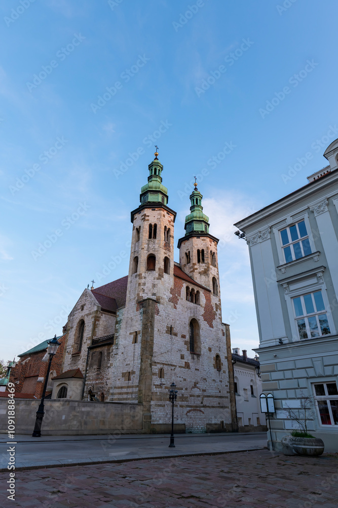 Obraz premium Krakow Old Town St. Mary's Basilica Main Market Square St Florians gate and Barbakan Royal Castle St. Joseph's Church