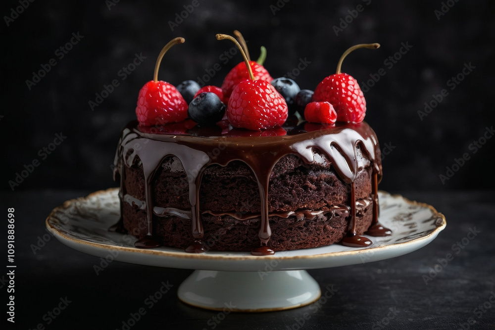 a delicious cake with a dark background 