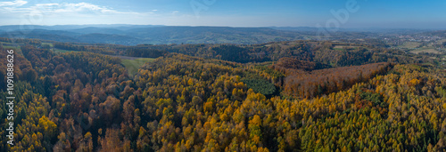 Autumn Splendor in the Beskid Mountains: Aerial Panorama photo