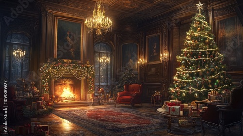 Wallpaper Mural New Year's gift party, Drawing room background Torontodigital.ca