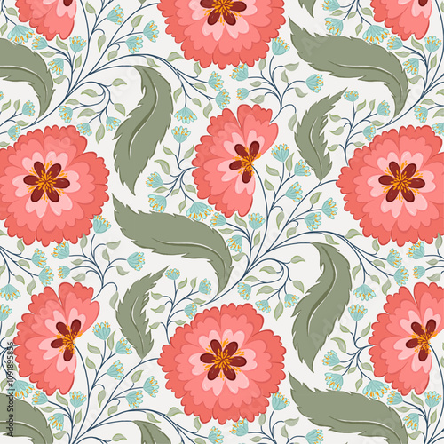  Peach Autumn Winter Blooms with small blue flowers pattern