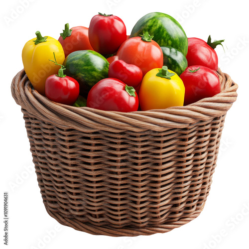 Fresh Vegetables in Woven Basket on Transparent Background