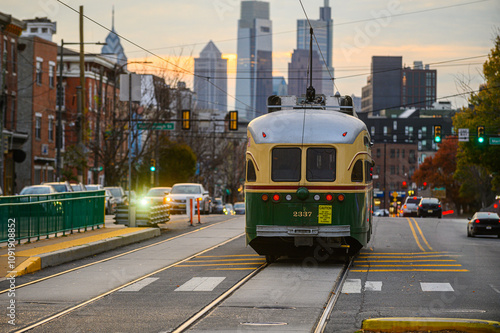 SEPTA PCC Trolley during sunset