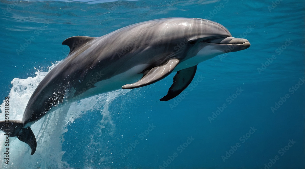 Fototapeta premium Image from happy dolphin jumping on the sea