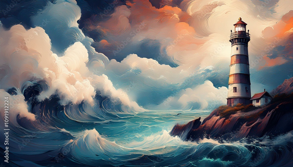 Φωτογραφία A mesmerizing scene of a lighthouse shrouded in swirling smoky vapors, overlooki