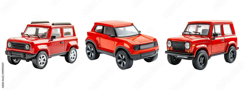 Naklejka premium Red Toy Cars Isolated On Transparent Background