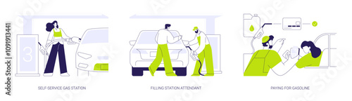 Gasoline station abstract concept vector illustrations.