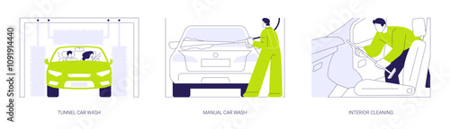 Car wash services abstract concept vector illustrations.