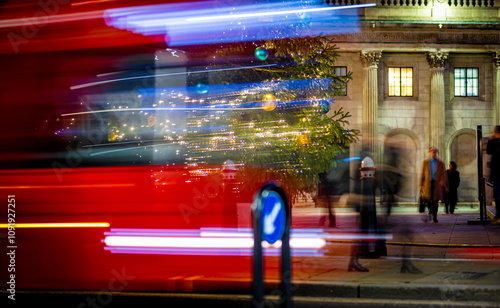 Christmas tree near Bank of England and Royal Exchange in the City of London photo